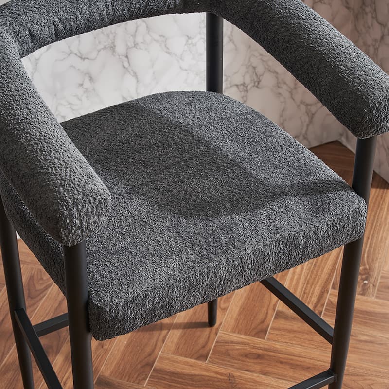 Upholstered Bar Stools Set of 2, Fabric Counter Height Chairs with Metal Frame, Kitchen Island Chairs with Armrests