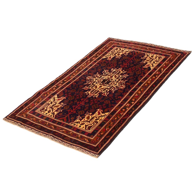 Teimani Navy, Red Rug 3'11" x 7'0" - 3'11 x 7'0