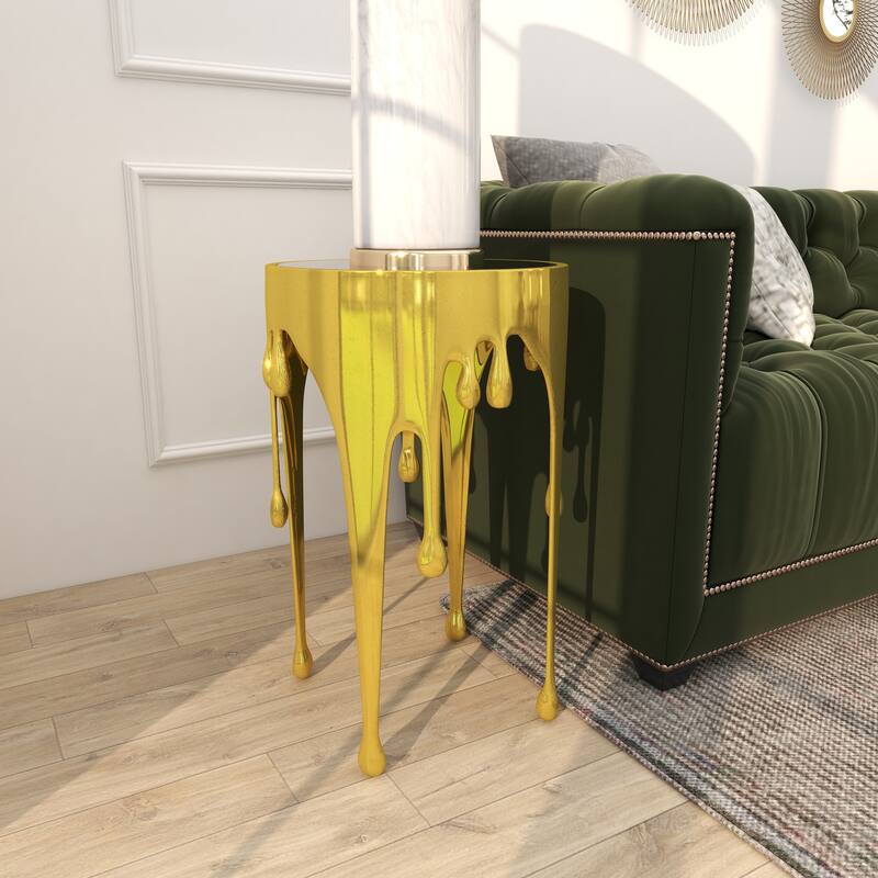 Aluminum Metal Accent, Console, and Coffee Table Collection with Drip Melting Design and Smoke Shaded Glass Top Multiple Colors