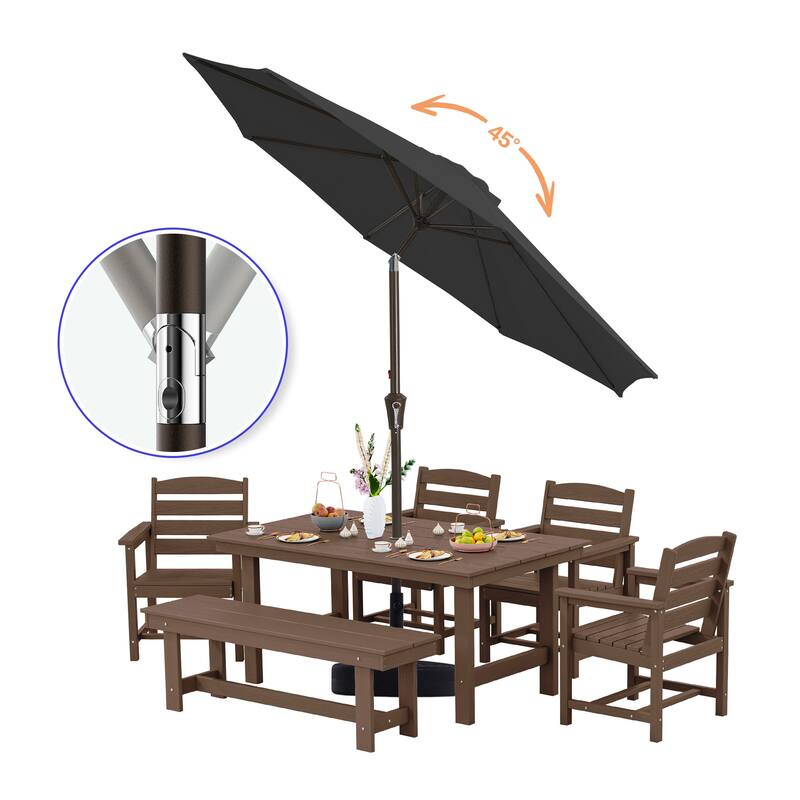 9ft Patio Market Umbrella with LED Lights,Crank & Tilt