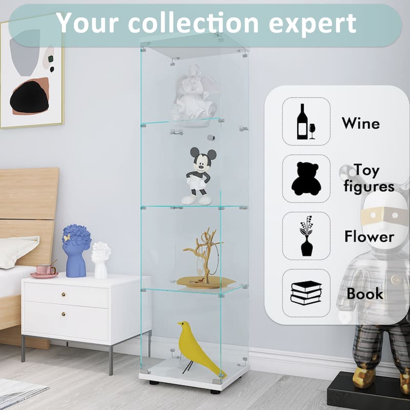 Glass Display Cabinet with Doors & Locks, Acrylic Shelves, Floor Standing Storage Showcase for Home or Office