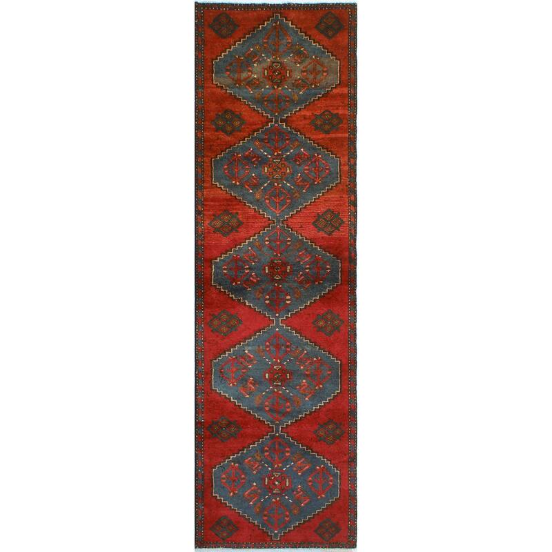 Noori Rug Fine Vintage Distressed Carver Red/Blue Runner - 2'7" x 8'10"