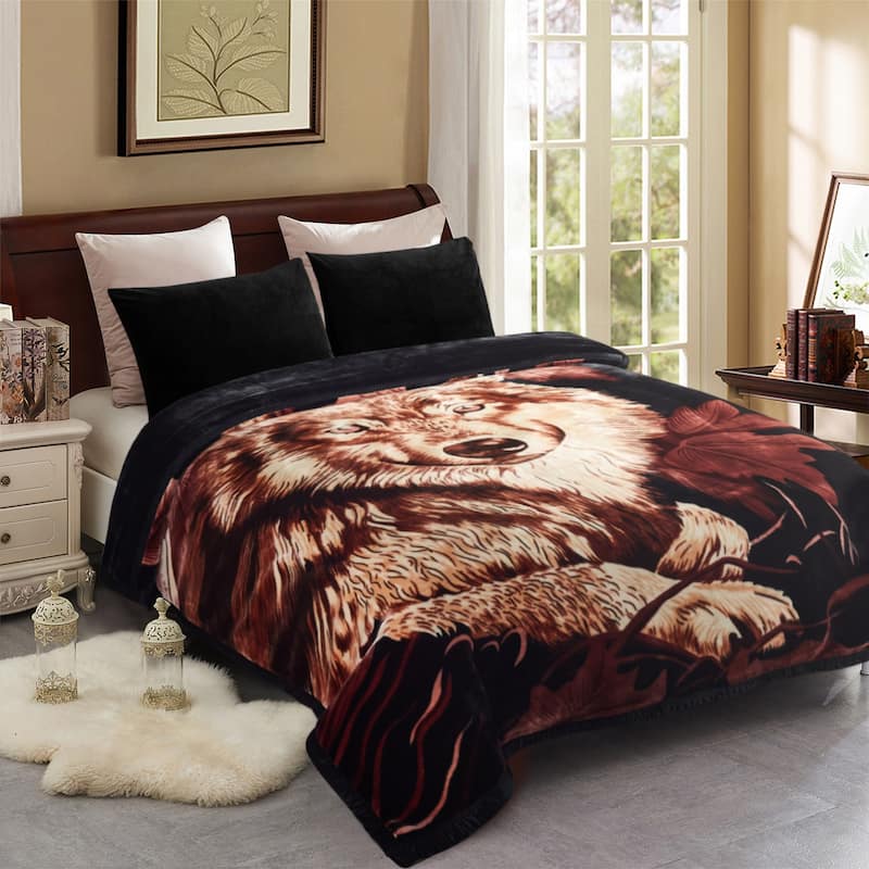 Wolf Printed Winter Heavy Blanket 10lbs Plush Korean Style Blanket King Size