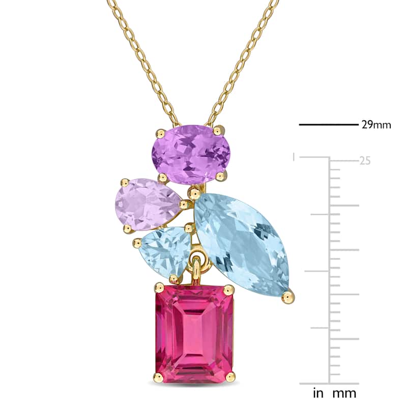 Miadora 14 1/8ct TGW Multi-Gem Cluster Pendant with Chain Yellow Silver