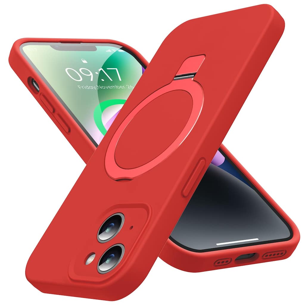 6.1 inch iPhone 14 Case, Liquid Silicone, Moisturizing Factor, Extreme Soft Slim Phone Case with Stand, Compatible with MagSafe