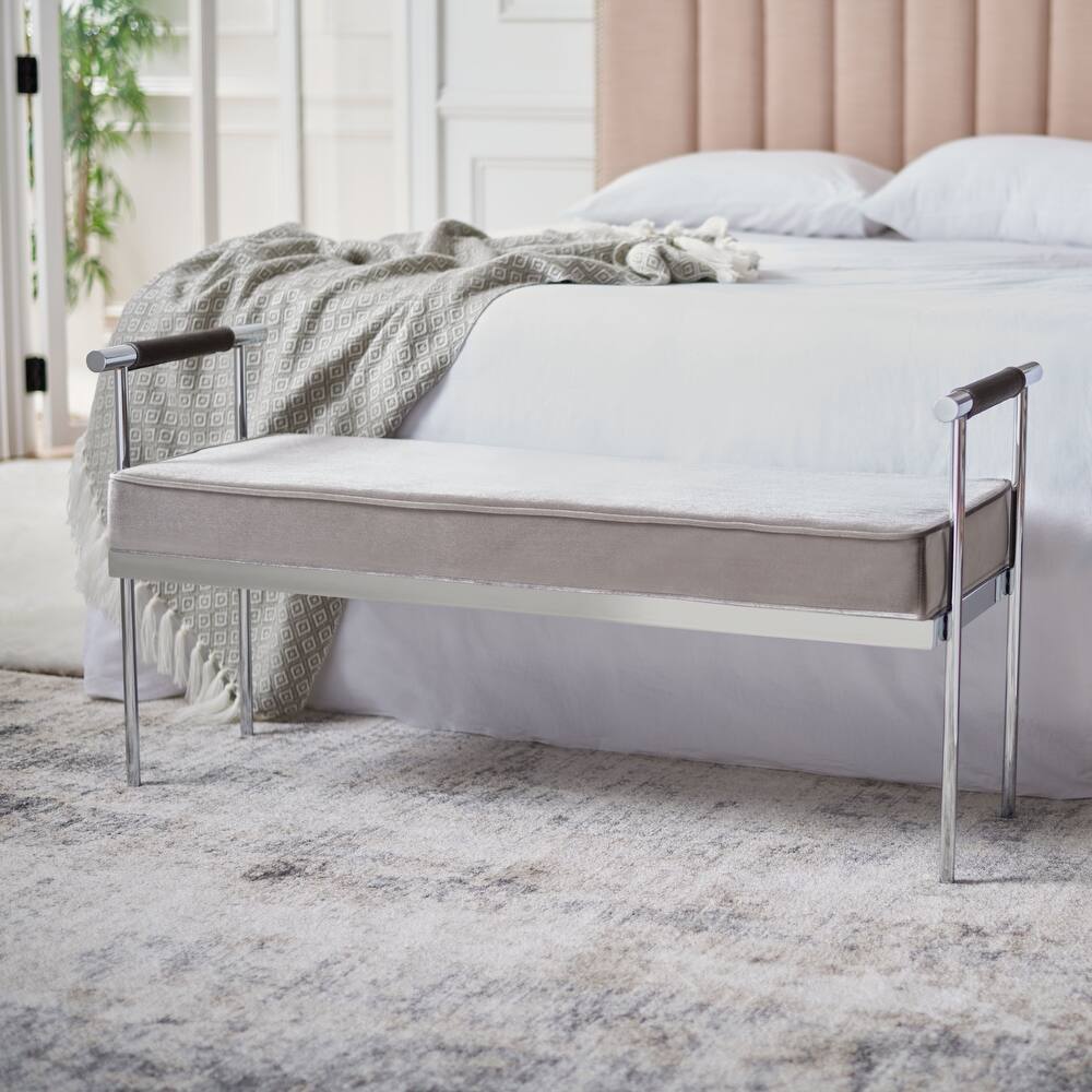 SAFAVIEH Pinkey Glam Long Rectangle Cushion Bench with Arms - 48" W x 17.3" L x 24.8" H - 48Wx17Dx25H