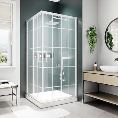 Modland 36'' x 71'' Corner Sliding Shower Door - Self-Cleaning Glass, Magnetic Seal, Matte Black / White