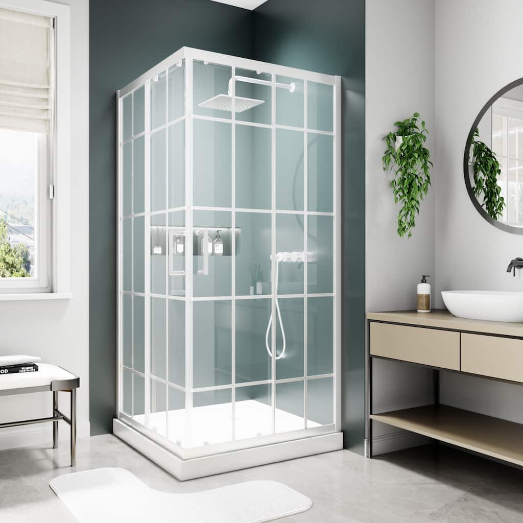 Modland 36'' x 71'' Corner Sliding Shower Door - Self-Cleaning Glass, Magnetic Seal, Matte Black / White