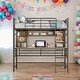 preview thumbnail 2 of 11, Full Size Loft Bed Metal Frame with Desk and Shelf,Loft Bed with Ladder,With Desk And Bookshelf,Black
