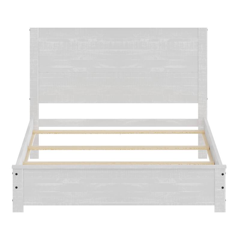 Queen Size Solid Wood Platform Bed with Headboard - Heavy Duty Rustic Design with Under-Bed Storage