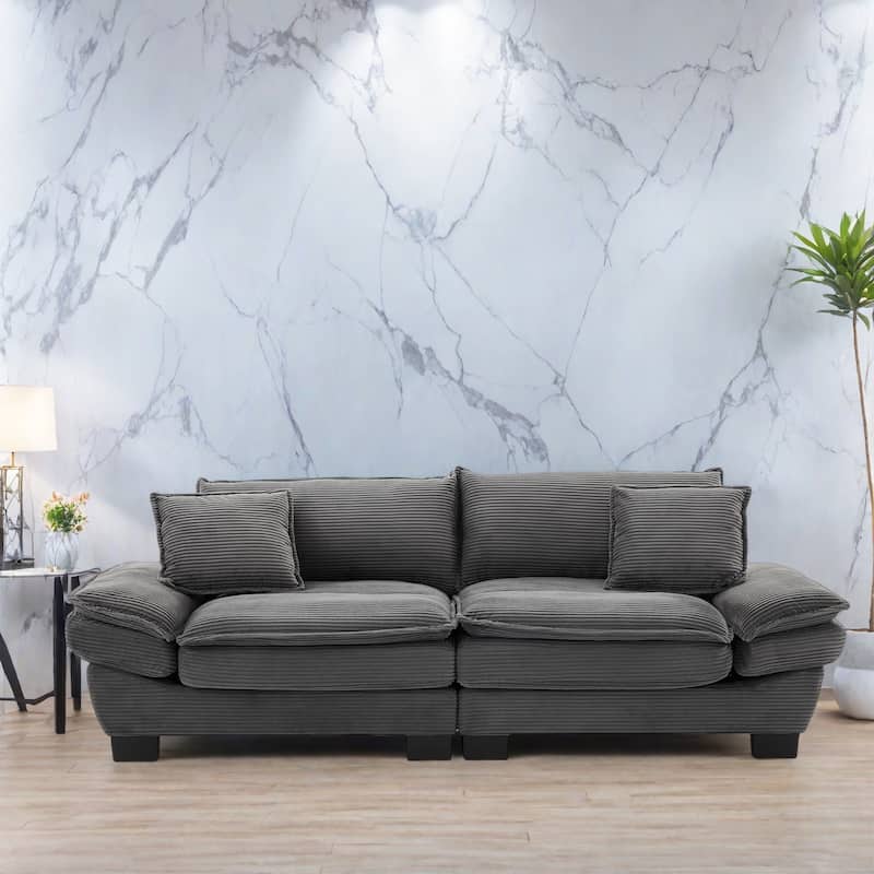 65.5" Upholstered 3-Seater Sofa Couch with Two Pillows and Sturdy Construction - Grey