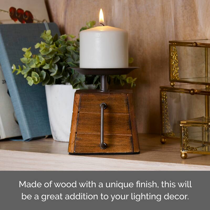 Elements Wood Pillar Candle Holder, 5X5 Inch