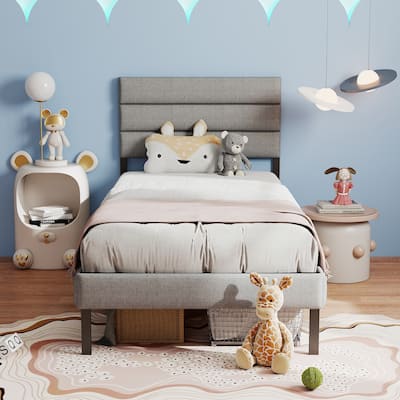 Linen Upholstered Bed Frame Metal Platform Bed Frame with Headboard and 14" Underbed Storage, Metal Slats Support, Noise-Free