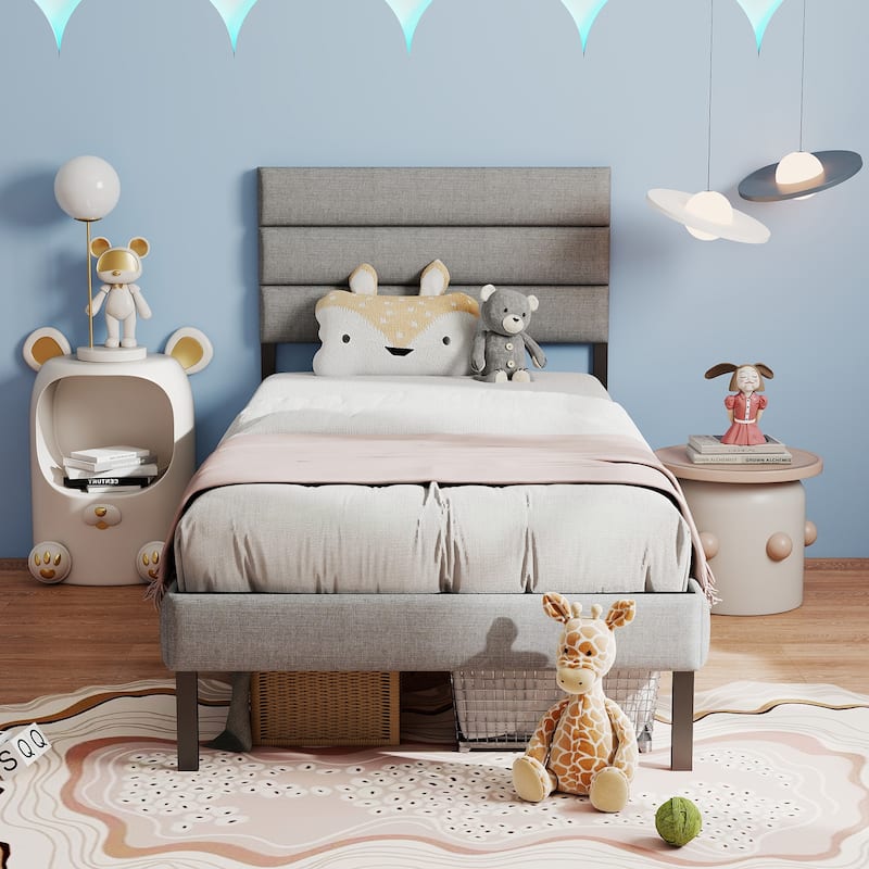 Modern Twin Size Upholstered Bed Frame with Headboard & 14'' Underbed Storage, No Box Spring Needed