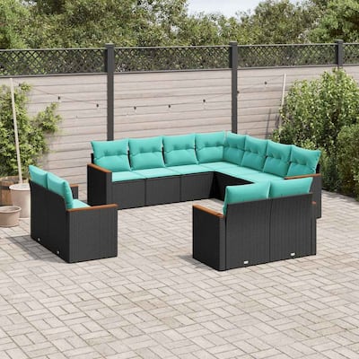 vidaXL 11 Piece Patio Sofa Set with Cushions Black Poly Rattan