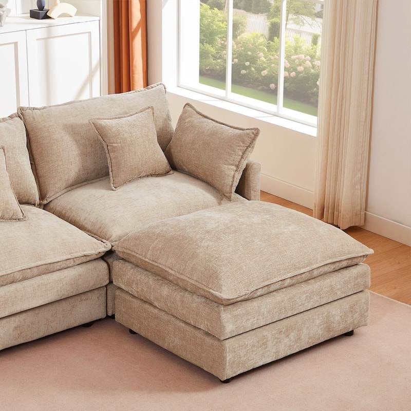 102" L-shaped Modular Chenille Sectional Sofa with Movable Ottoman