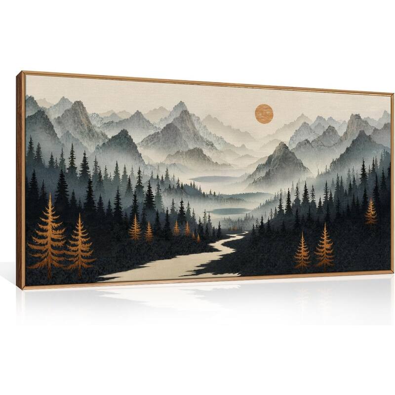 Foggy Mountain Wall Decor, Misty Pine Tree Wall Painting - 20 x 40