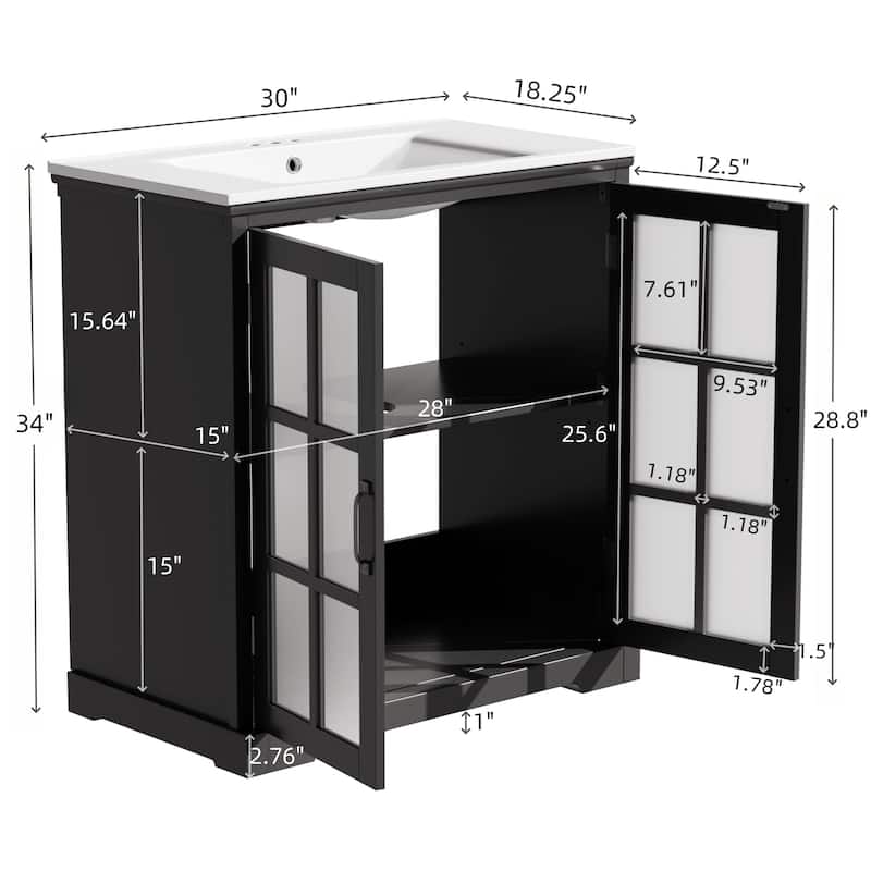 30"Freestanding Bathroom Vanity with Ceramic Sink