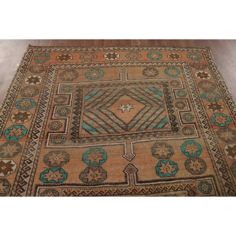 Geometric Shiraz Vintage Persian Area Rug Handmade Wool Carpet - 6'3" x 9'3"