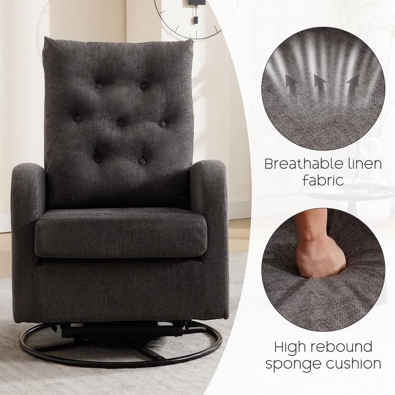 HOMYKA Swivel Rocking Upholstered Armchair Nursery Glider Linen Accent Chairs
