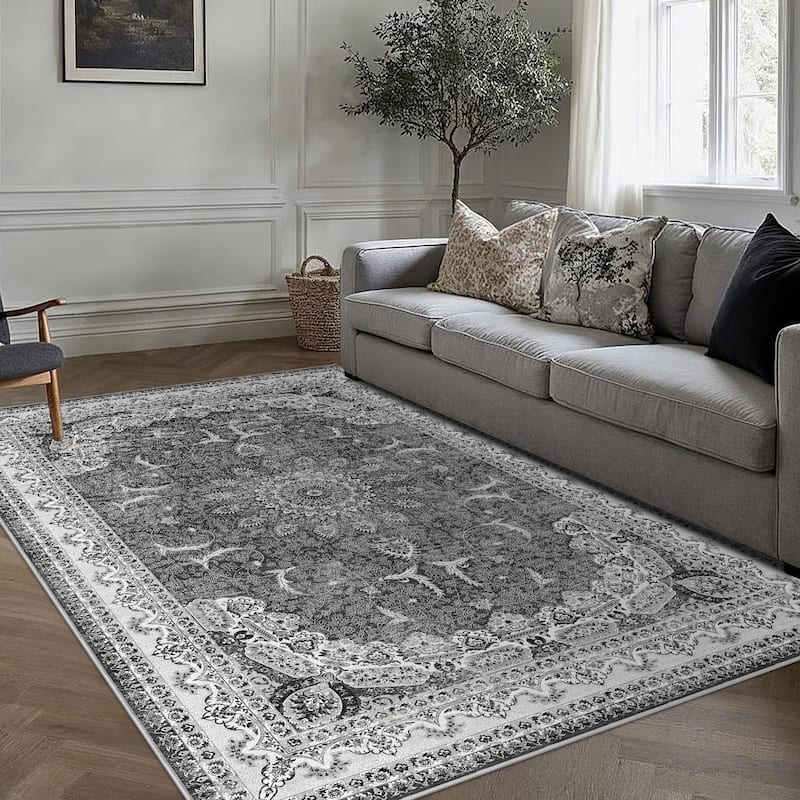 Bohemian Faux Cashmere Rug - 5' x 8' - Black