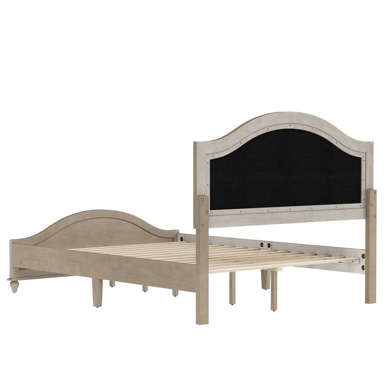 Modern Wooden Upholstered Platform Bed Frame Queen/King Size with Headboard
