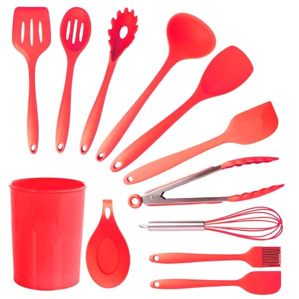 slide 2 of 5, MegaChef 12 Piece Red Silicone Kitchen Utensil Set