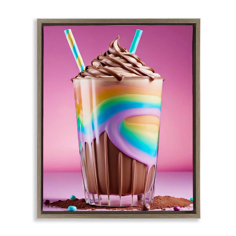 Stupell Rainbow Hued Milkshake Framed Floater Canvas Wall Art Design By Tabz Jones - 25 x 31 - Brown