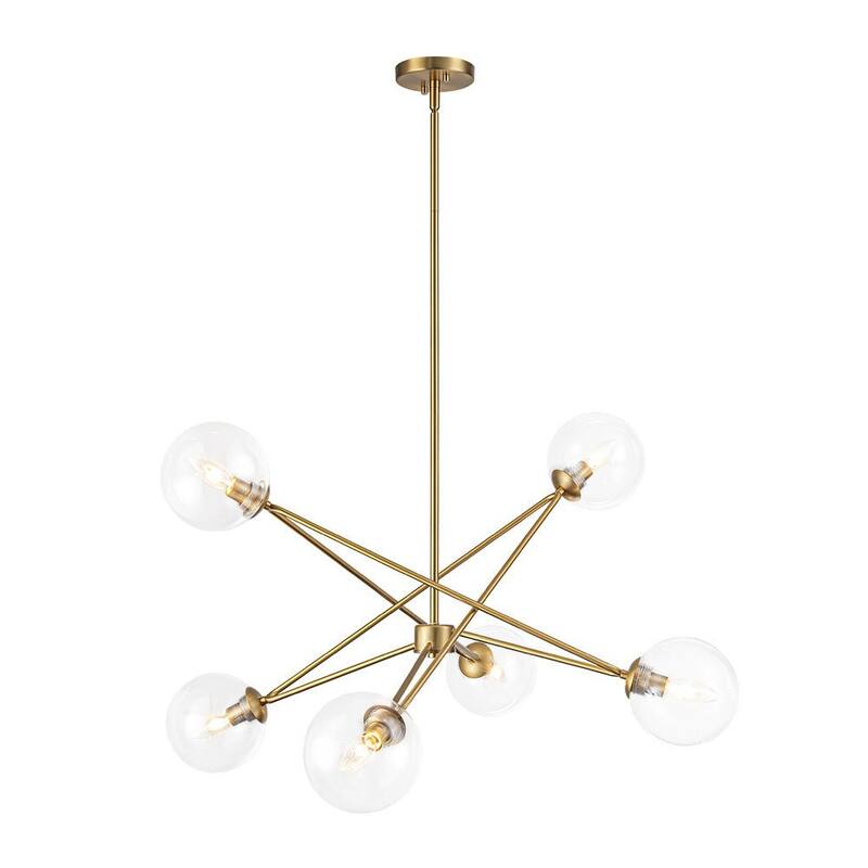 Modern Minimalist 6-Light Clear Glass Bubble Sputnik Chandelier 34.6in