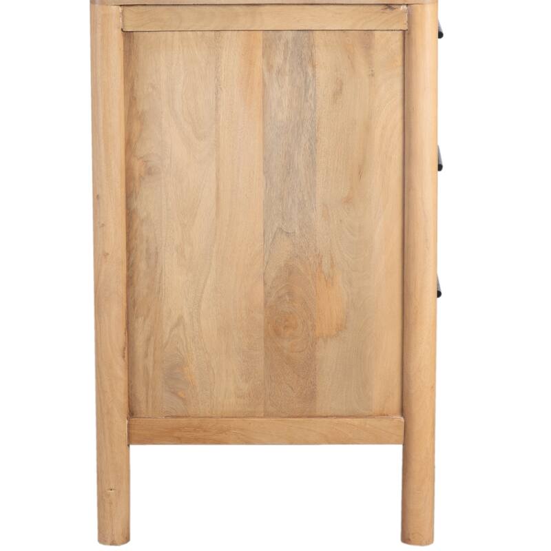 Geti 6 Drawers, 66 Inch Wide Dresser, Handcrafted Natural Oak White Mango Wood, Black Handles
