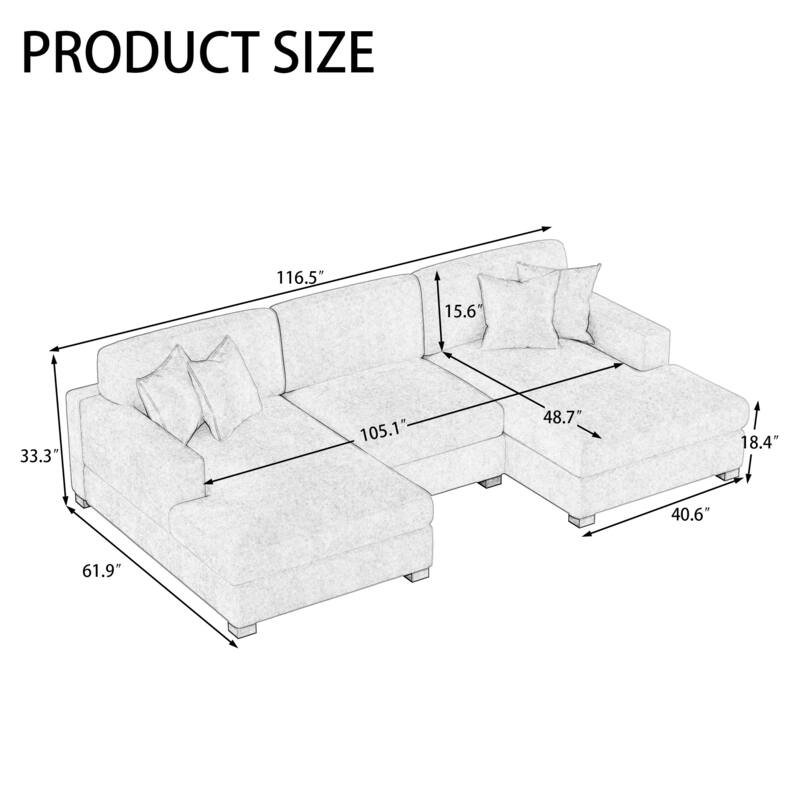 Oversized Chenille Modular Sectional Sofa With Deep Seat