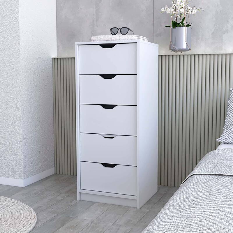 Tall Narrow 5-Drawer Chest Dresser with Slim Design, Smooth Glide Drawers, and Compact Modern Bedroom Storage