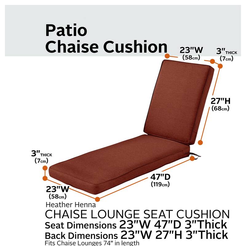 Classic Accessories Montlake Water-Resistant 74 x 23 x 3 Inch Patio Chaise Lounge Cushion