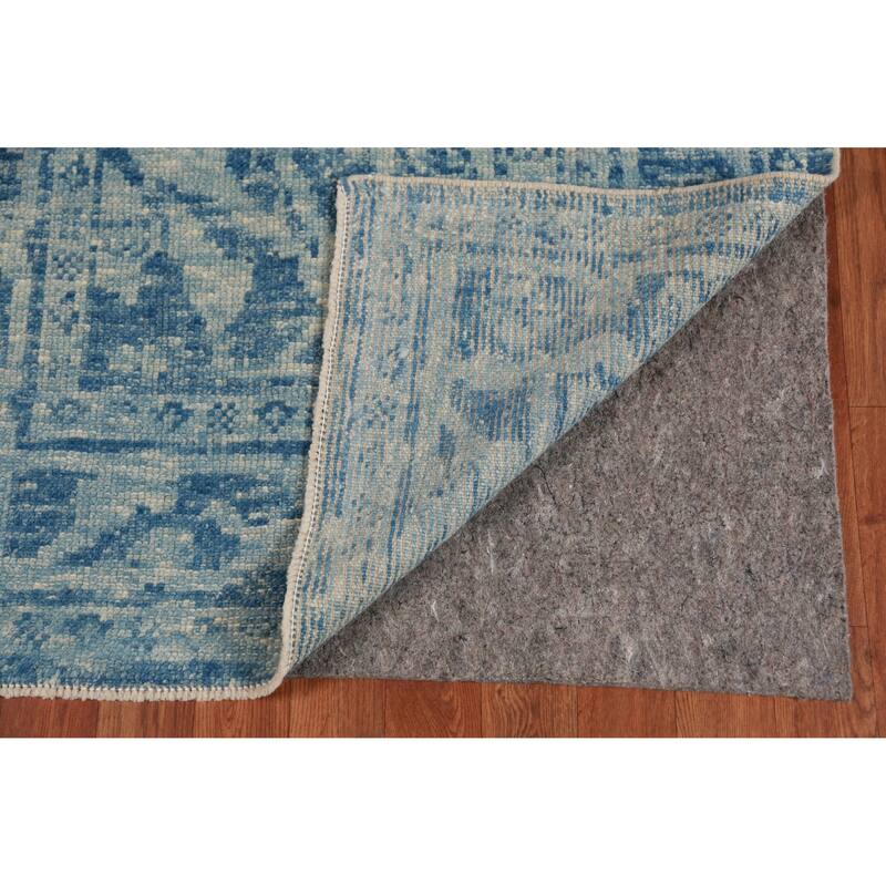 Hand Knotted Oriental 100% Wool Carpet Transitional All-Over Navy Blue & Blues Oushak Runner Rug - 17' 4'' X 3' 2''