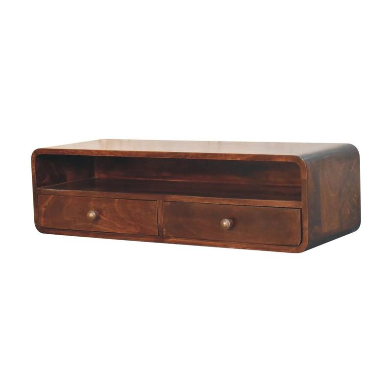 Artisan Furniture Solid Wood Floating California Walnut Open Console, Brown,1 Shelf, 2 Drawers