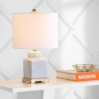 Catherine 21.5" Ceramic/Metal Ginger Jar LED Table Lamp, White/Navy by JONATHAN  Y