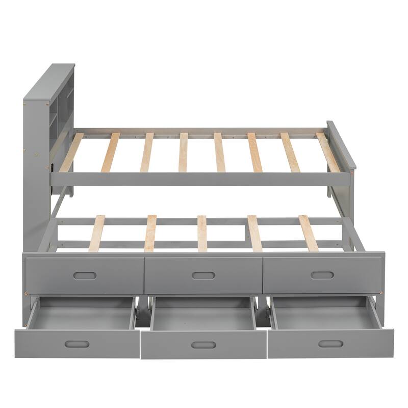 Twin & Full Size Platform Bed with Storage Headboard, USB, Twin Size Trundle and 3 Drawers