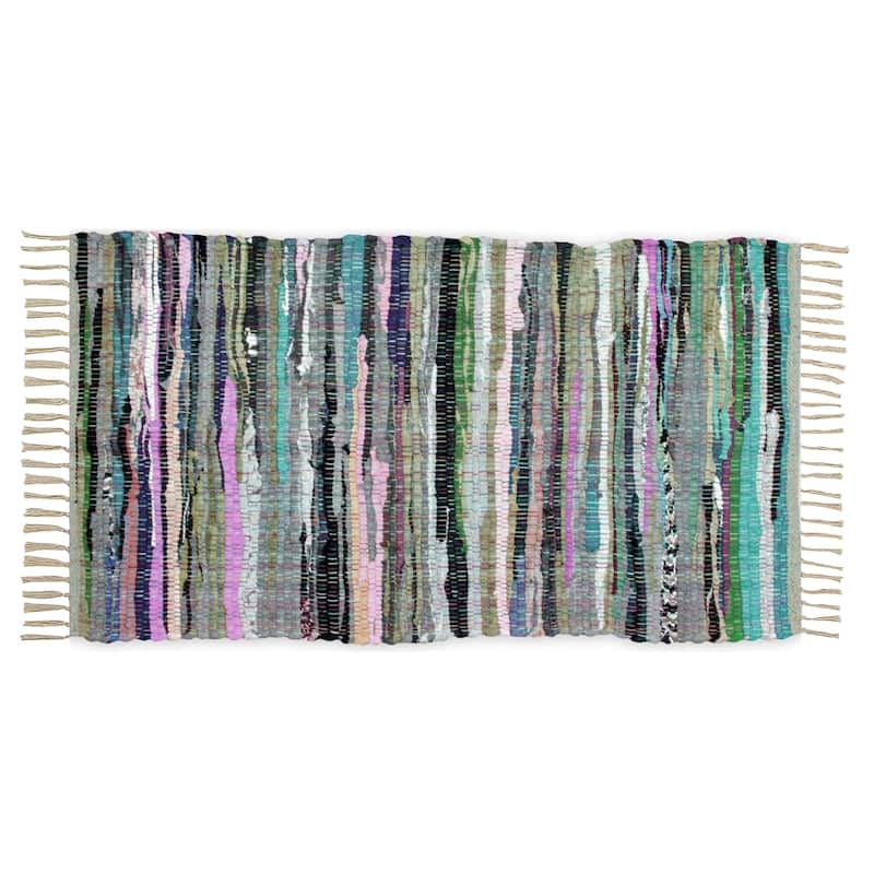 Cotton Rug 24''x36''- Multicolor Chindi Rug - Hand Woven Washable & Reversible for Living Room Kitchen Entryway with Tassel - Multi