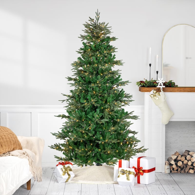 6.5' Hudson Fir Artificial Christmas Tree, Warm White LED Lights - 6.5 Foot