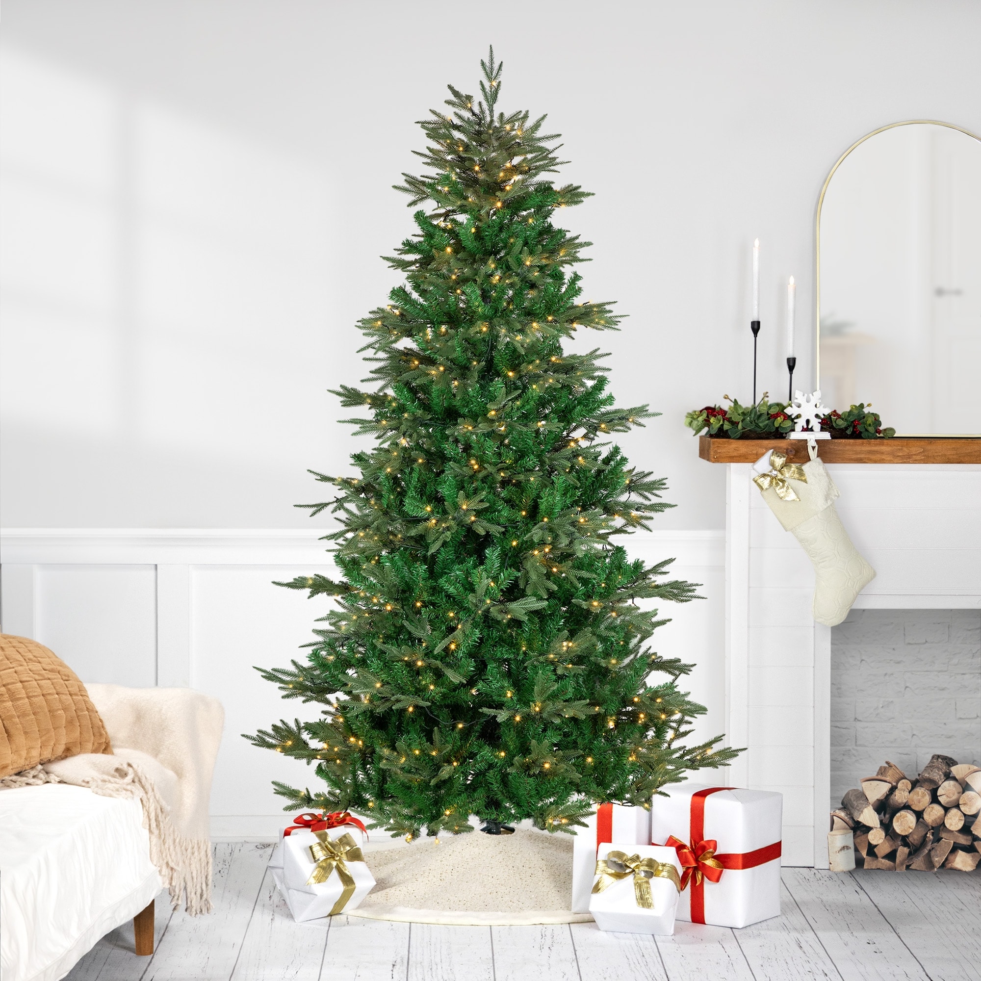 7.5' Pre-Lit Hudson Fir Artificial Christmas Tree Warm White LED Lights