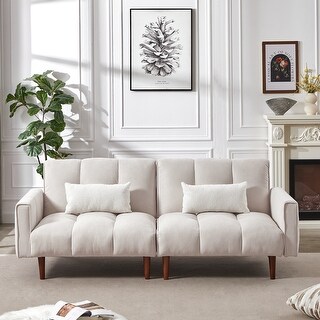 Convertible Futon Sofa Bed Adjustable Couch Sleeper Linen Wooden Legs ...