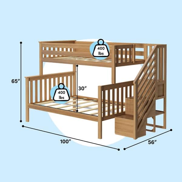 dimension image slide 4 of 5, Max & Lily Twin over Full Bunk Bed with Staircase
