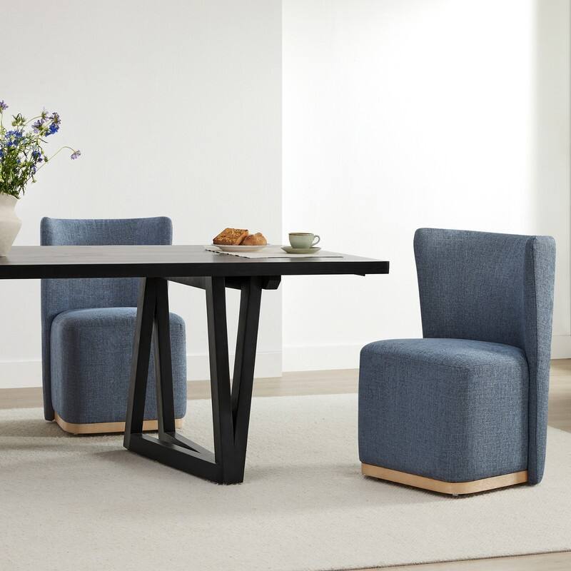Spruce & Spring Kevin Modern Wingback Dining Chairs with Casters&Wood Base Set of 2 - Set of 2
