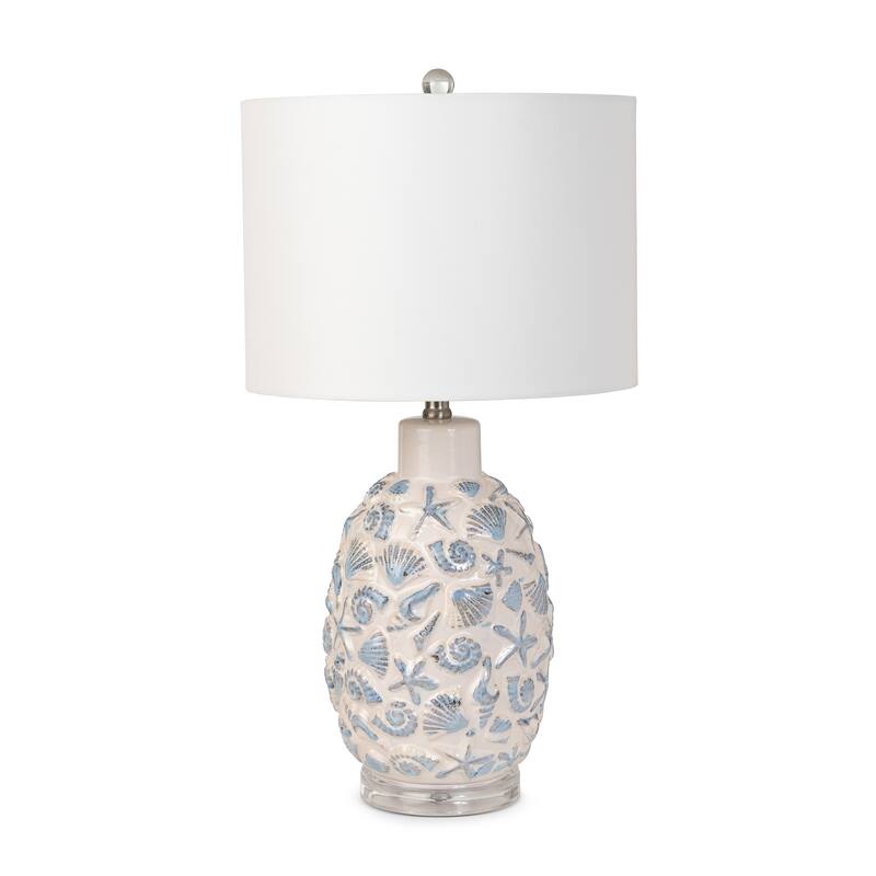 Lux Lighting Ceramic Sea Shell Coastal White and Blue Table Lamps (Set of 2) 3-Way Switch