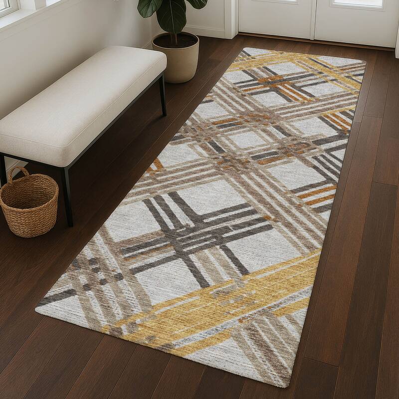 Machine Washable Indoor/ Outdoor Modern Trellis Chantille Rug