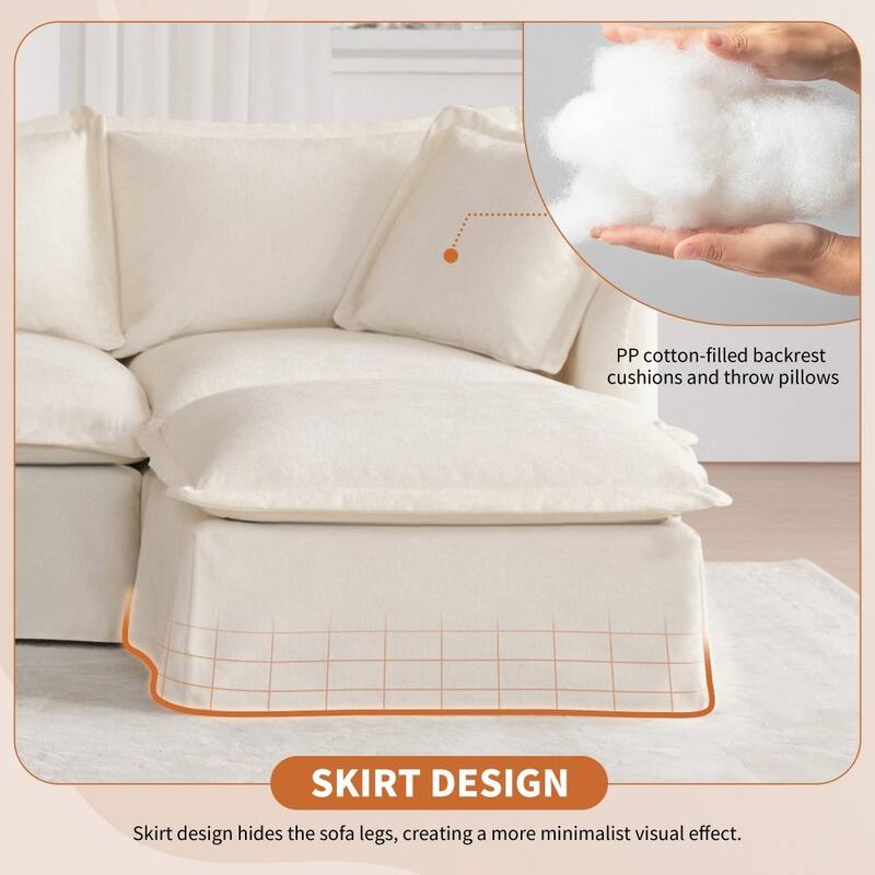 131''Modern U-shape Modular Chenille Sectional Sofa with Movable Ottoman and Cup Holder