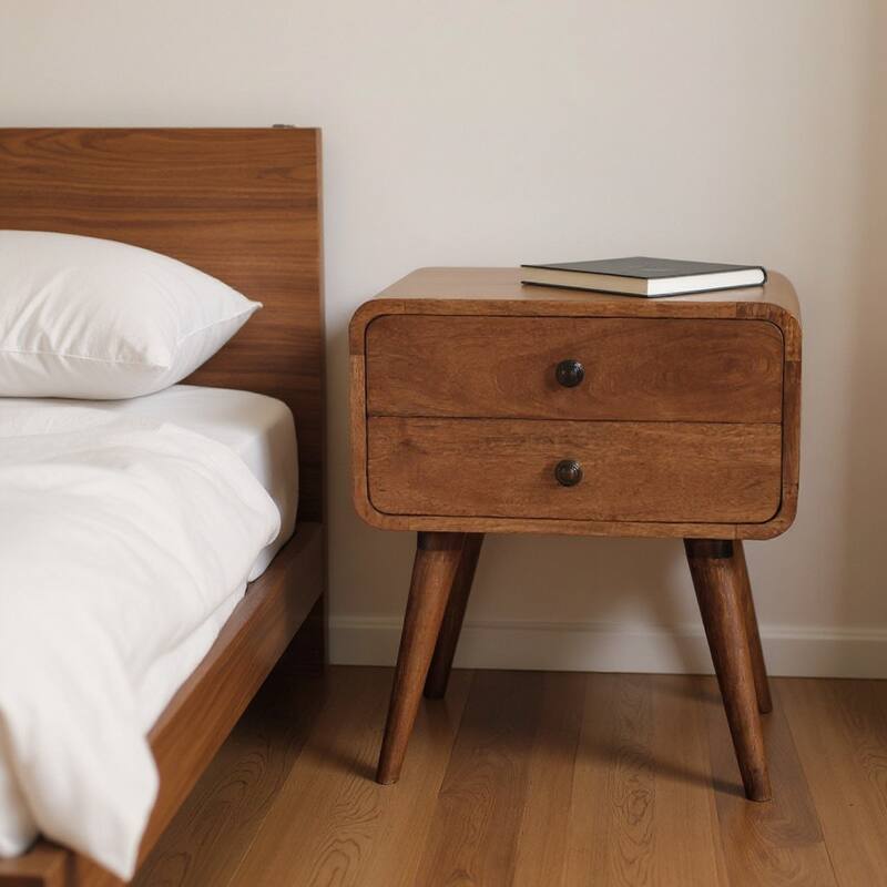 HomeRoots 22" Brown Solid Wood Two Drawer Nightstand - Brown - 2-drawer