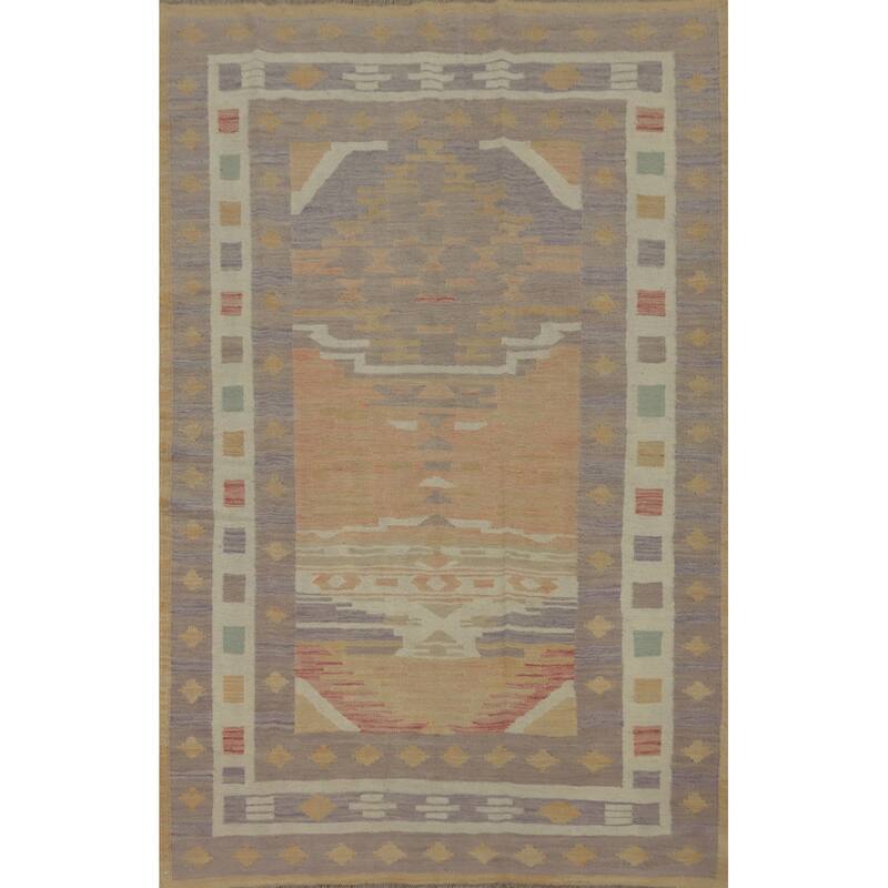 Hand Woven Oriental 100% Wool Carpet Southwestern Tribal Purples Kilim Area Rug - 6' 9'' X 4' 11''