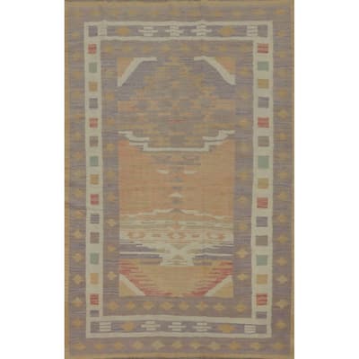 Hand Woven Oriental 100% Wool Carpet Southwestern Tribal Purples Kilim Area Rug - 6' 9'' X 4' 11''