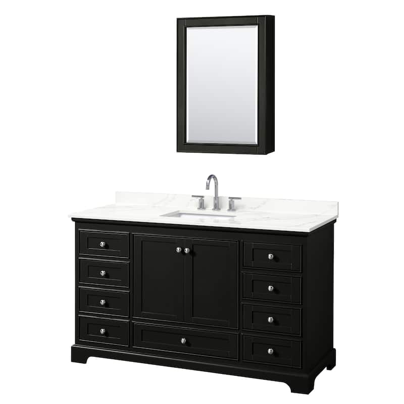 Deborah 60-inch Single Vanity, Quartz Top, Medicine Cabinet - Dark Espresso, Chrome Trim, Giotto Quartz Top